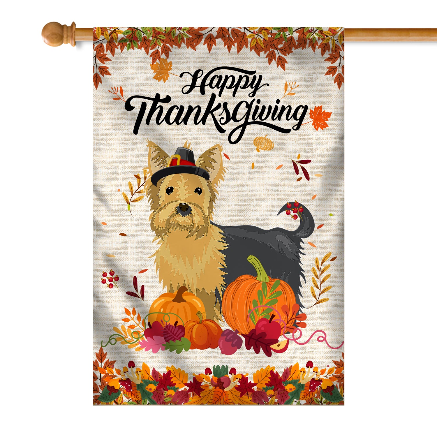 Happy Thanksgiving Funny Yorkie Flag Fall Pumpkin Farmhouse Autumn Thanksgiving | siriusteestore