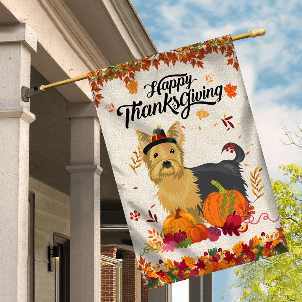Happy Thanksgiving Funny Yorkie Flag Fall Pumpkin Farmhouse Autumn Thanksgiving | siriusteestore