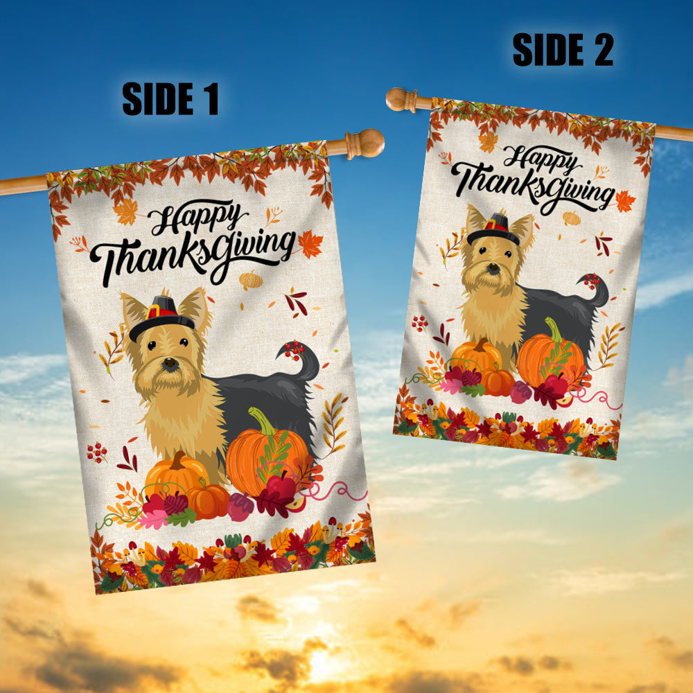 Happy Thanksgiving Funny Yorkie Flag Fall Pumpkin Farmhouse Autumn Thanksgiving | siriusteestore