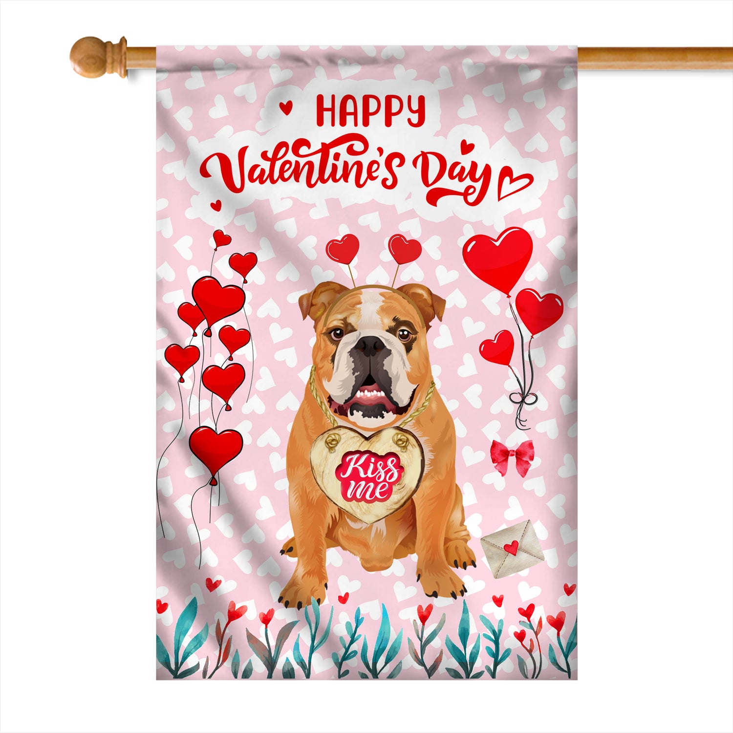 Happy Valentine's Day Bulldog Flag Dogs Funny Bulldog Heart Balloon | siriusteestore