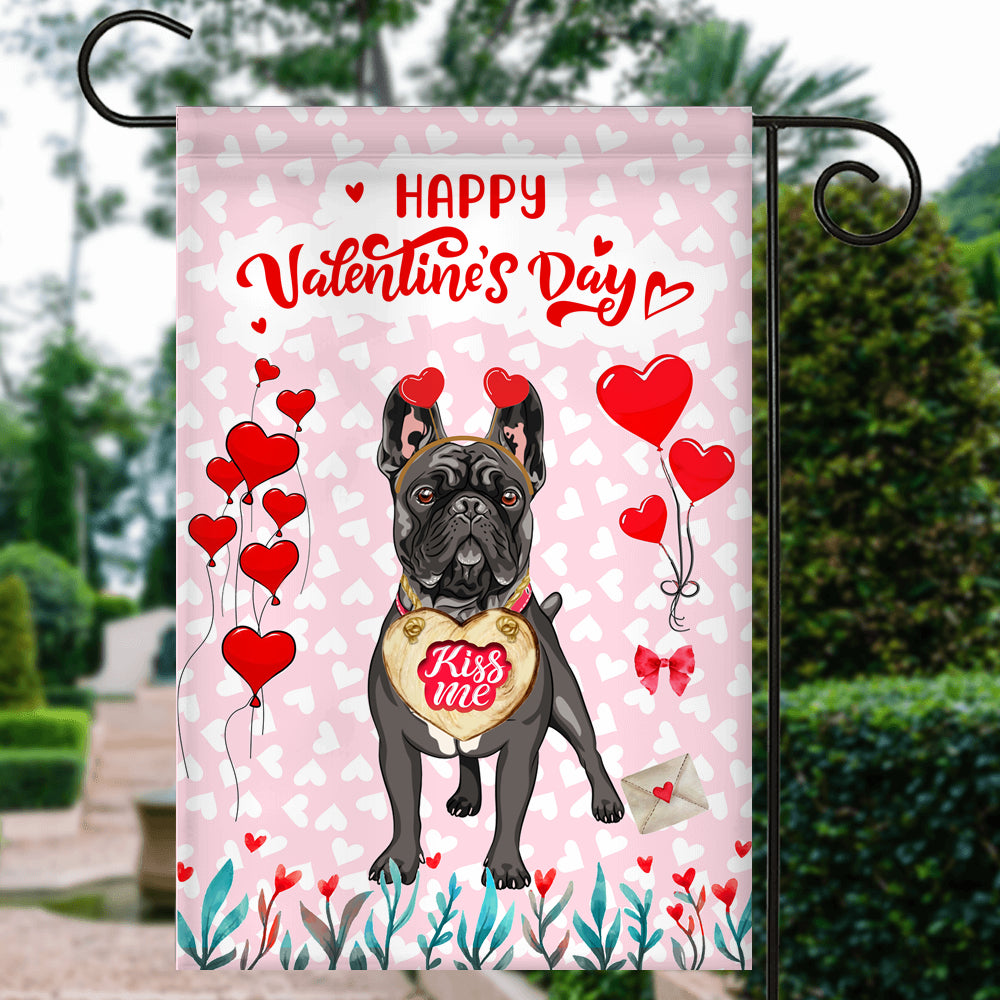 Happy Valentine's Day French Bulldog Flag Dogs Funny French Bulldog Heart Balloon | siriusteestore