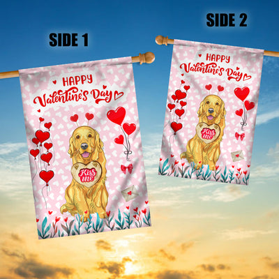 Happy Valentine's Day Golden Retriever Flag Dogs Funny Golden Retriever Heart Balloon | siriusteestore