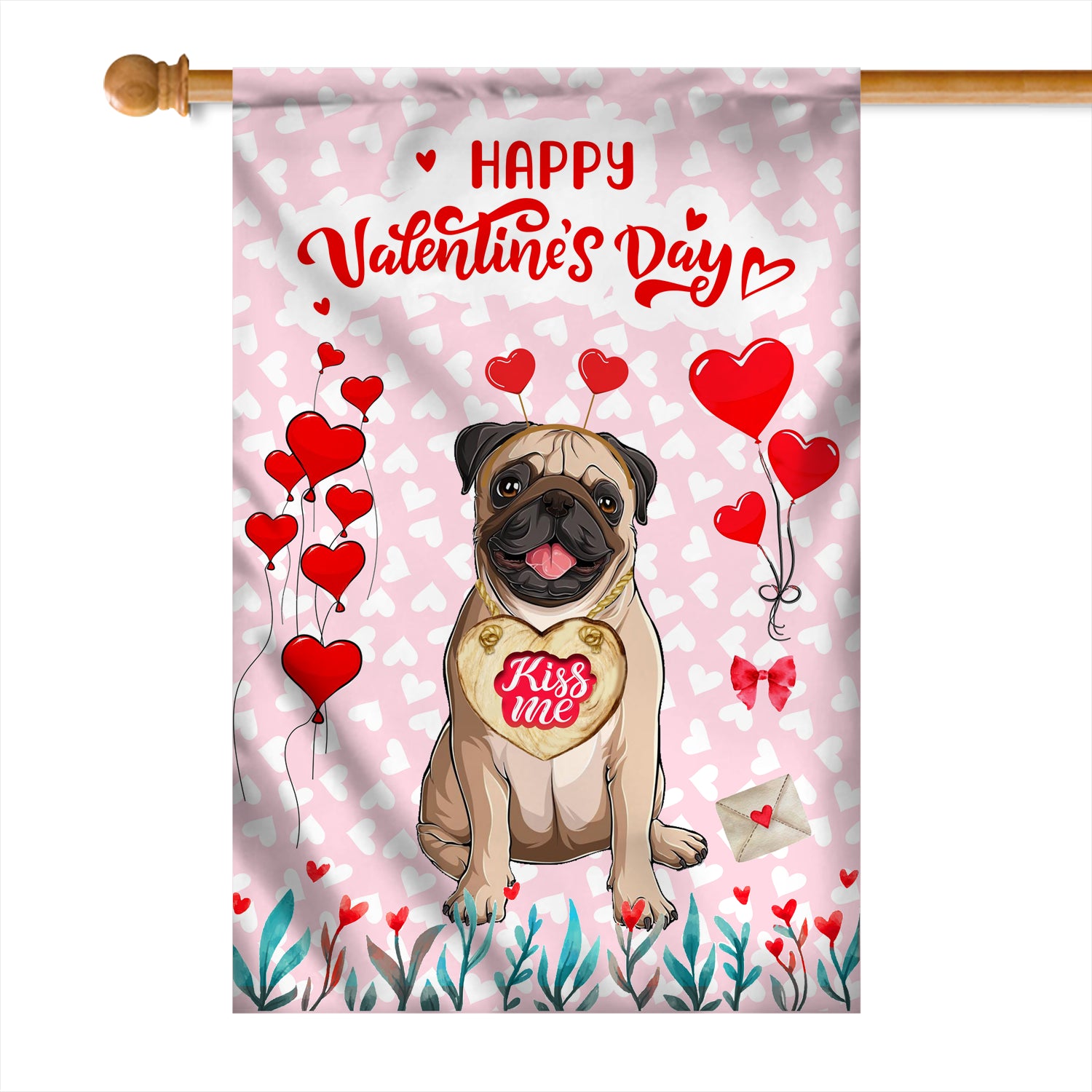 Happy Valentine's Day Pug Flag Dogs Funny Pug Heart Balloon | siriusteestore