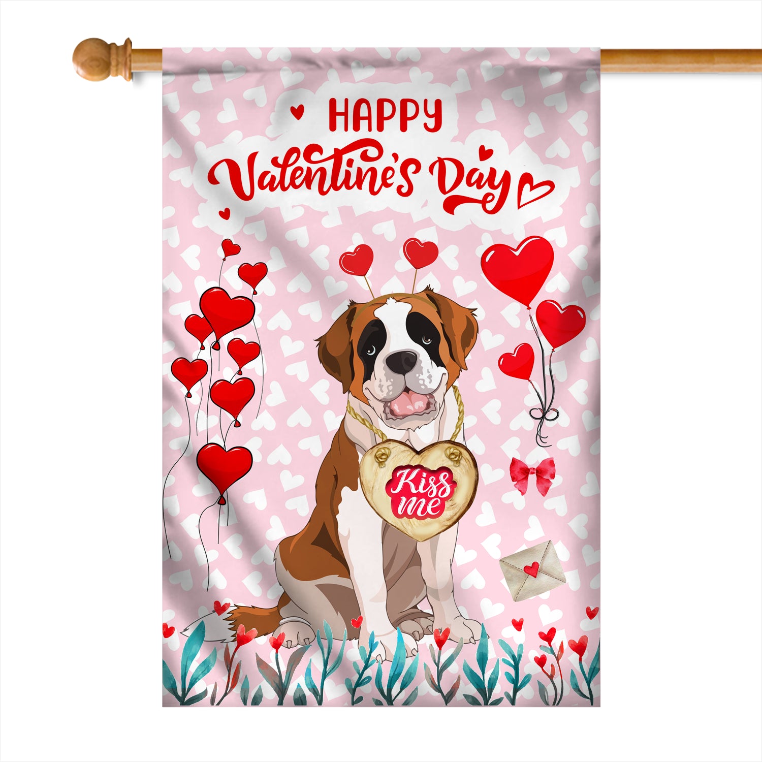 Happy Valentine's Day Saint Bernard Flag Dogs Funny Saint Bernard Heart Balloon | siriusteestore