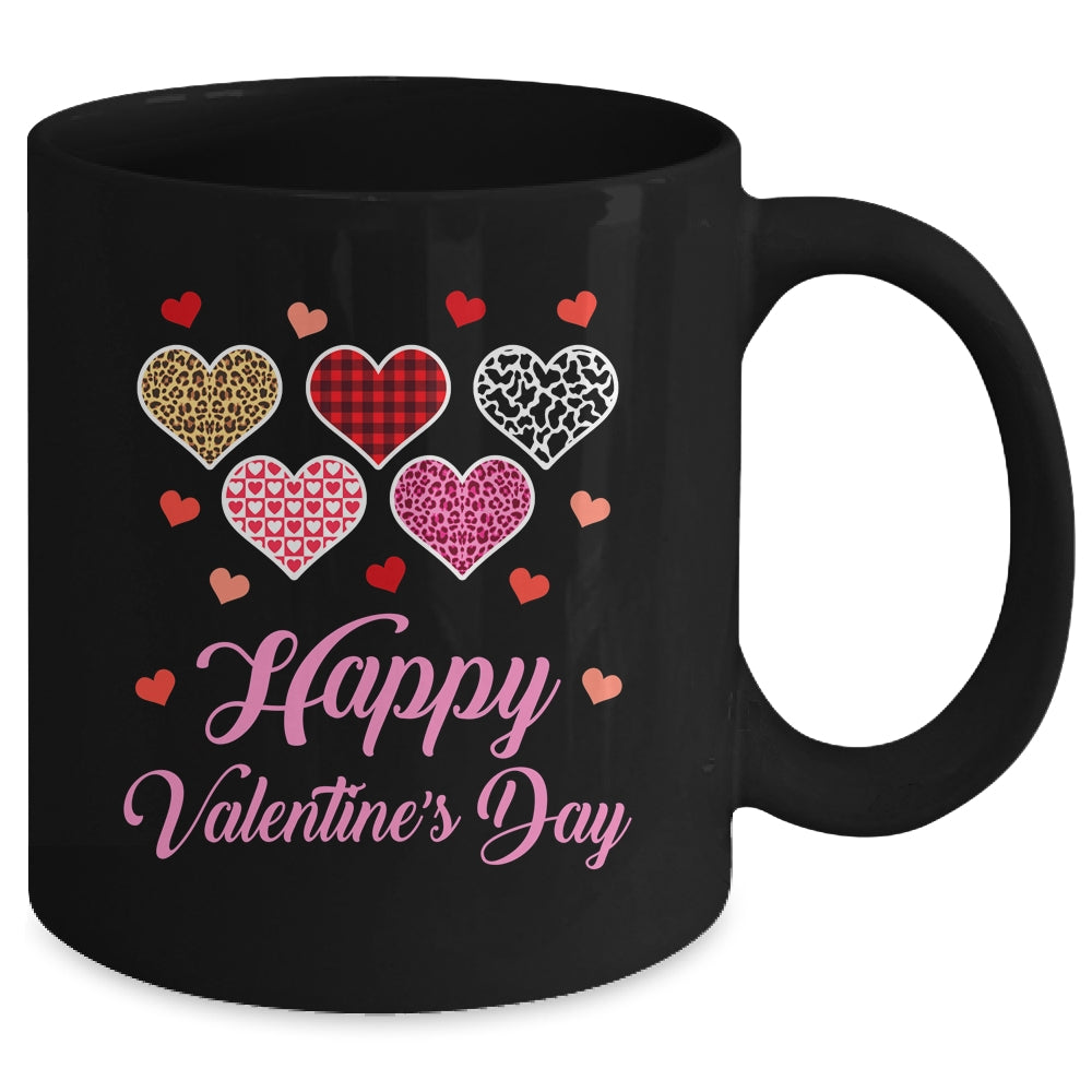 Happy Valentines Day Leopard Plaid Hearts Women Girls Kids Mug | siriusteestore