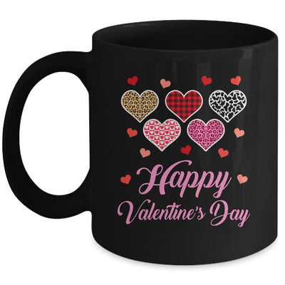 Happy Valentines Day Leopard Plaid Hearts Women Girls Kids Mug | siriusteestore