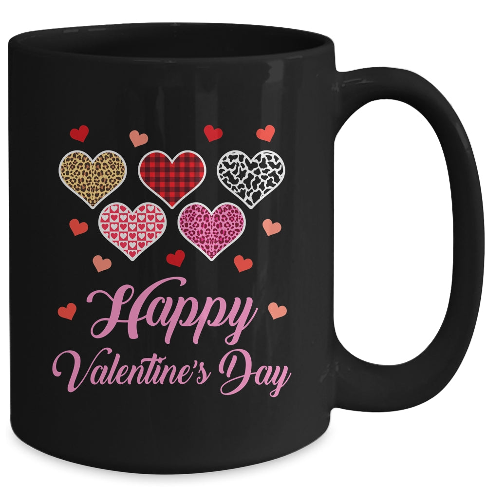 Happy Valentines Day Leopard Plaid Hearts Women Girls Kids Mug | siriusteestore