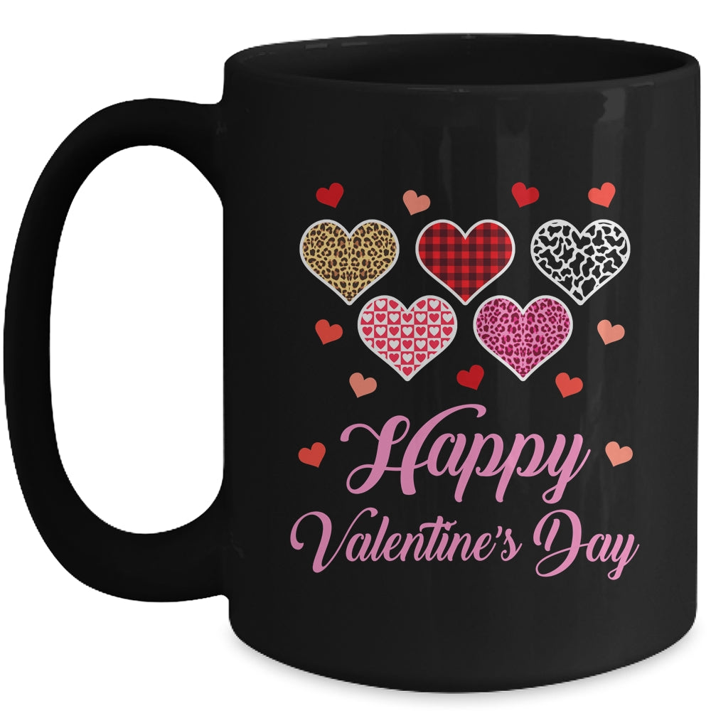 Happy Valentines Day Leopard Plaid Hearts Women Girls Kids Mug | siriusteestore