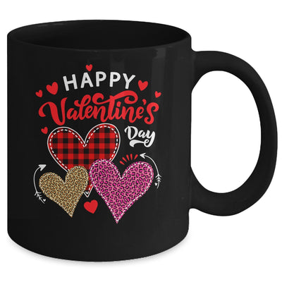 Happy Valentines Day Three Leopard And Plaid Hearts Mug | siriusteestore