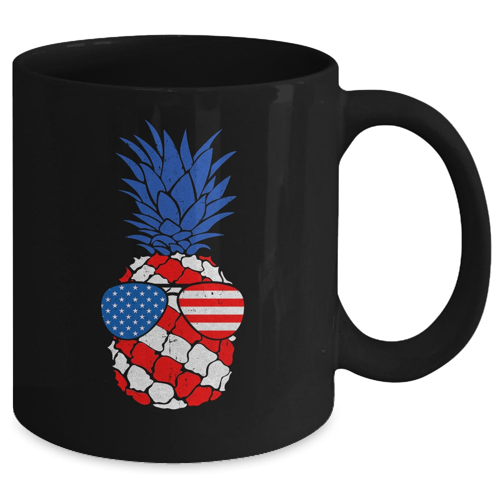 Hawaiian Pineapple American Flag Sunglasses 4th of July Mug | siriusteestore