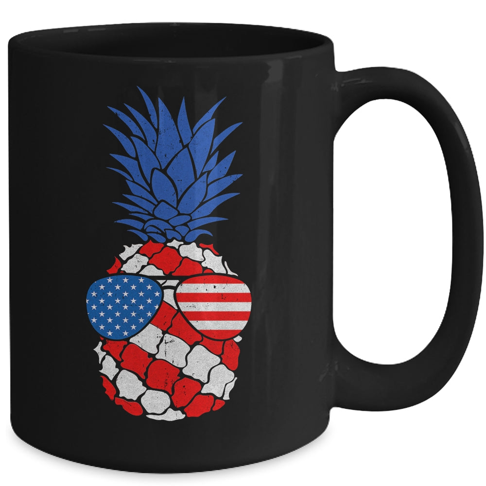 Hawaiian Pineapple American Flag Sunglasses 4th of July Mug | siriusteestore