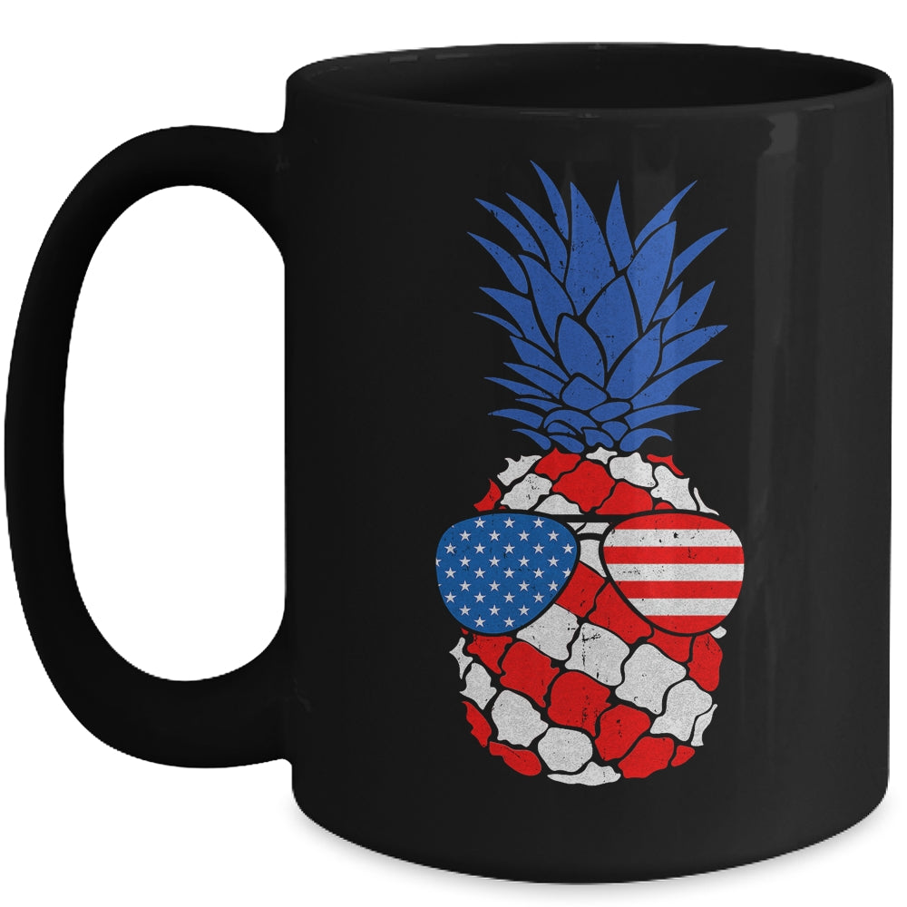Hawaiian Pineapple American Flag Sunglasses 4th of July Mug | siriusteestore