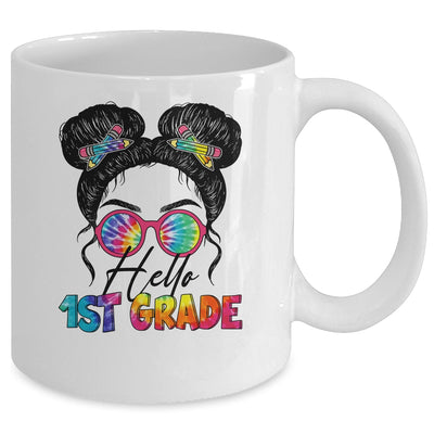 Hello 1st First Grade Messy Bun Back To School Tie Dye Girl Mug | siriusteestore