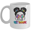 Hello 1st First Grade Messy Bun Back To School Tie Dye Girl Mug | siriusteestore