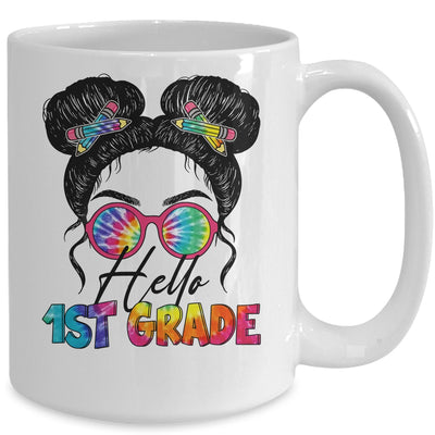 Hello 1st First Grade Messy Bun Back To School Tie Dye Girl Mug | siriusteestore