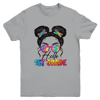 Hello 1st First Grade Messy Bun Back To School Tie Dye Girl Youth Shirt | siriusteestore