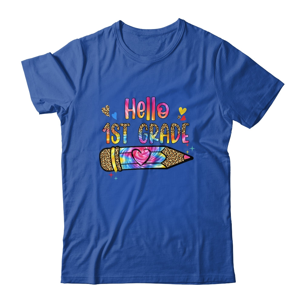 Hello 1st Grade Leopard Tie Dye Pencil Cute Teacher Shirt & Hoodie | siriusteestore