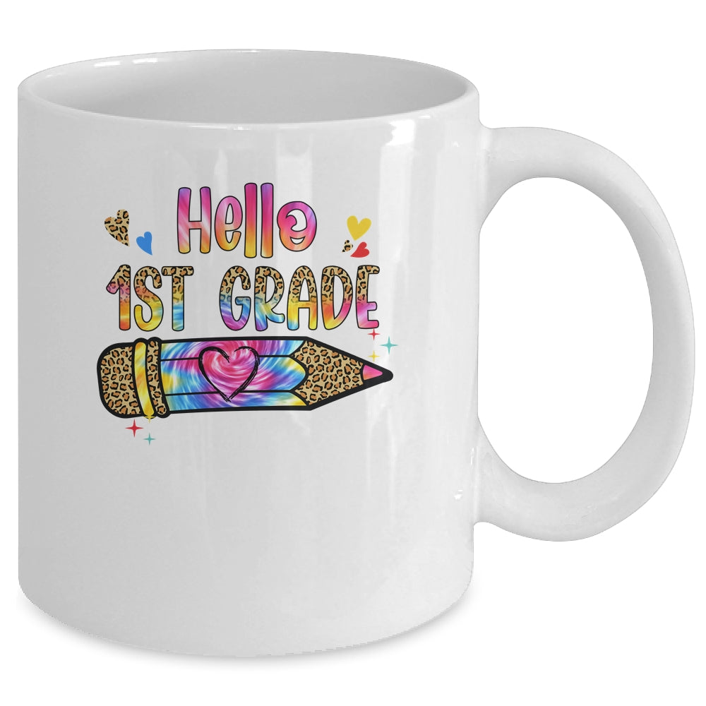 Hello 1st Grade Leopard Tie Dye Pencil Cute Teacher Mug | siriusteestore