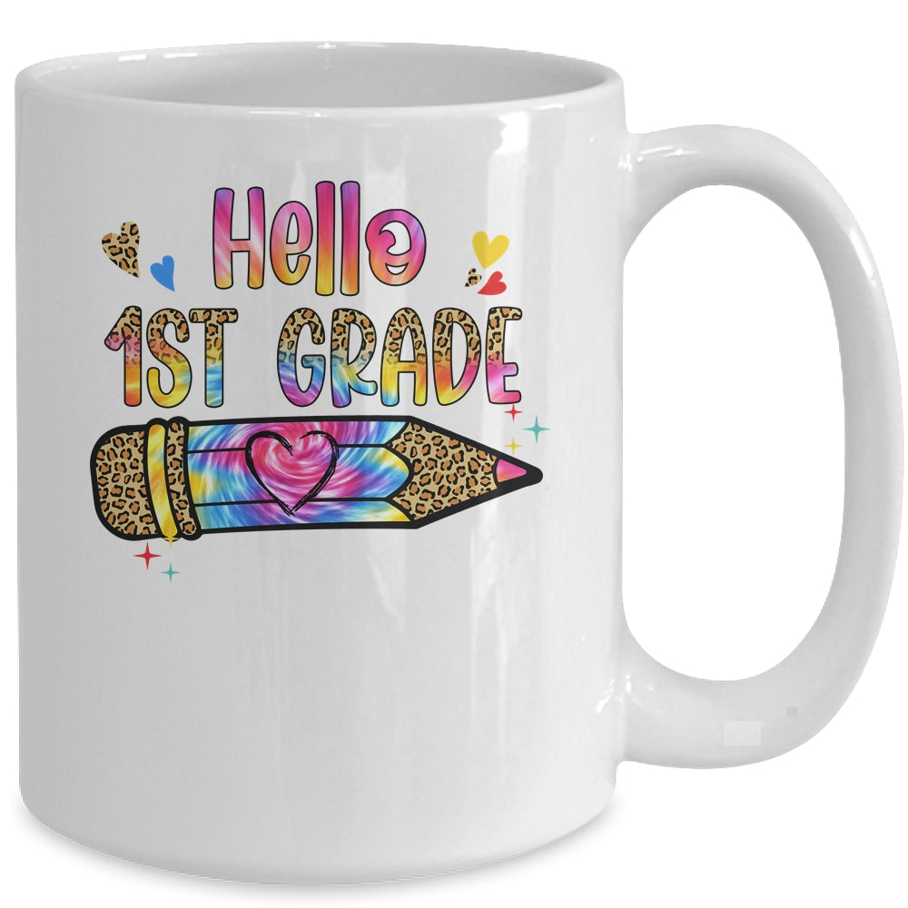 Hello 1st Grade Leopard Tie Dye Pencil Cute Teacher Mug | siriusteestore