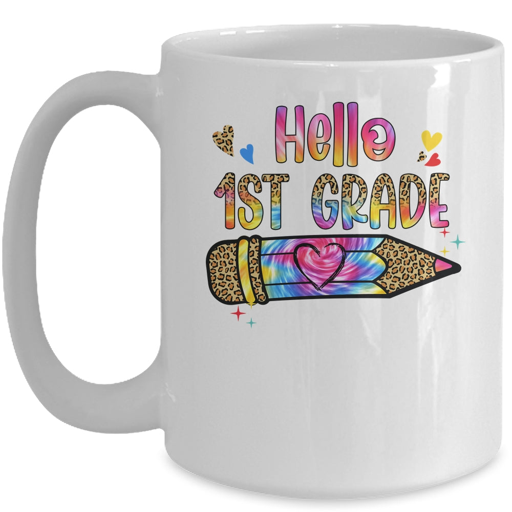 Hello 1st Grade Leopard Tie Dye Pencil Cute Teacher Mug | siriusteestore