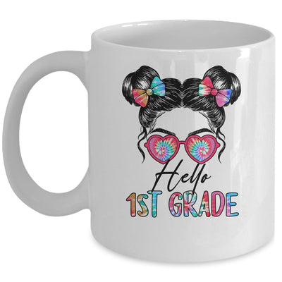 Hello 1st Grade Messy Bun Girls Tie Dye Cute Back To School Mug | siriusteestore
