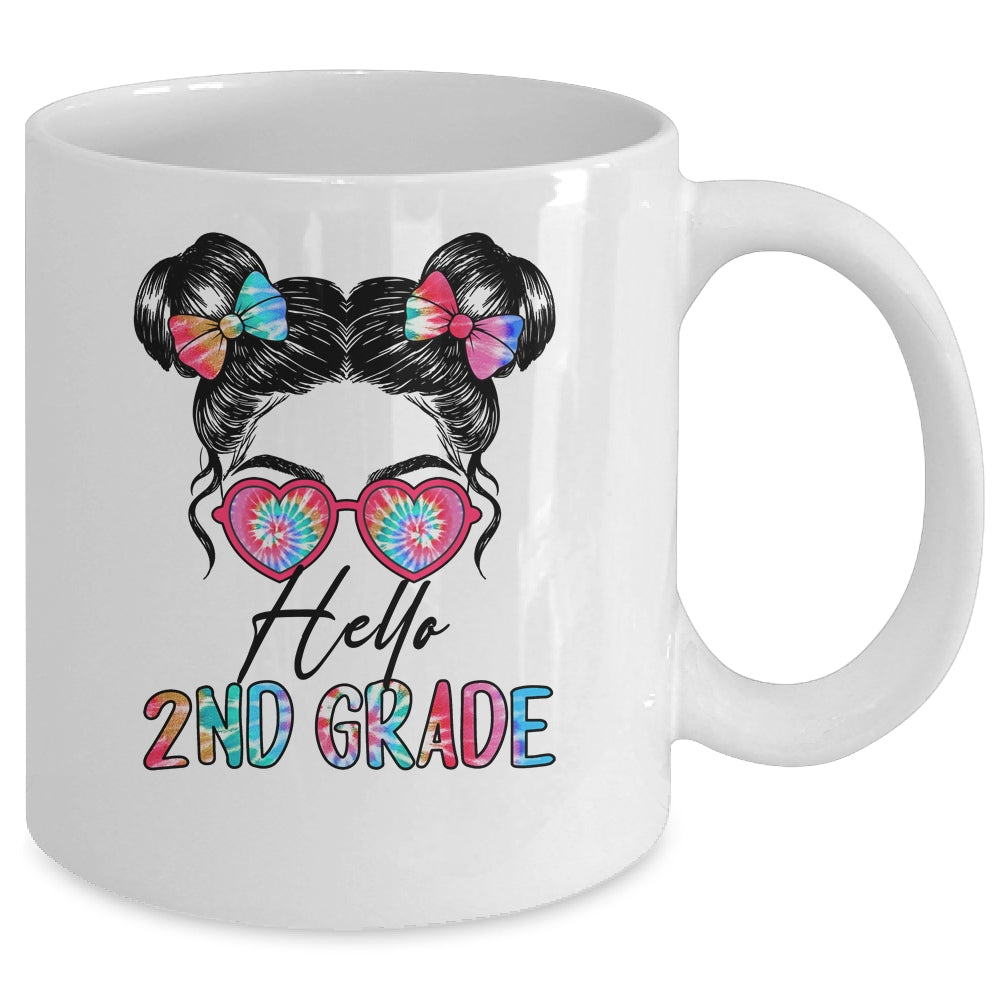 Hello 2nd Grade Messy Bun Girls Tie Dye Cute Back To School Mug | siriusteestore