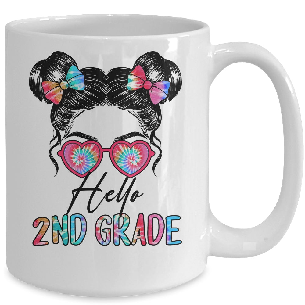 Hello 2nd Grade Messy Bun Girls Tie Dye Cute Back To School Mug | siriusteestore