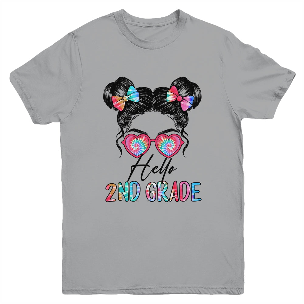 Hello 2nd Grade Messy Bun Girls Tie Dye Cute Back To School Youth Shirt | siriusteestore