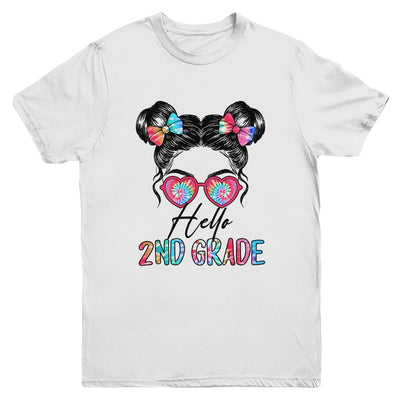 Hello 2nd Grade Messy Bun Girls Tie Dye Cute Back To School Youth Shirt | siriusteestore