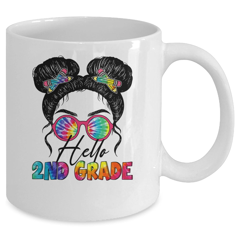 Hello 2nd Second Grade Messy Bun Back To School Tie Dye Girl Mug | siriusteestore