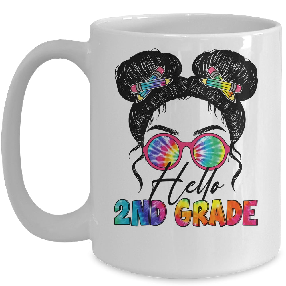 Hello 2nd Second Grade Messy Bun Back To School Tie Dye Girl Mug | siriusteestore