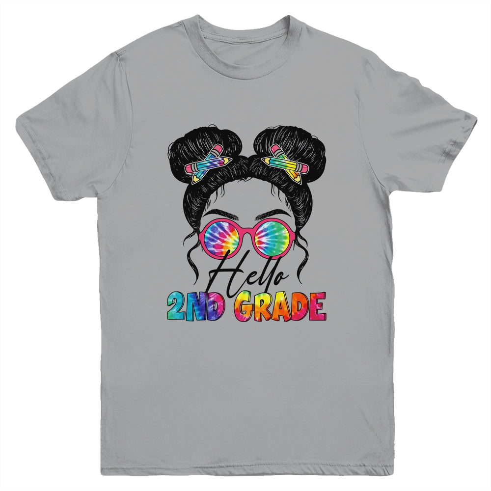 Hello 2nd Second Grade Messy Bun Back To School Tie Dye Girl Youth Shirt | siriusteestore