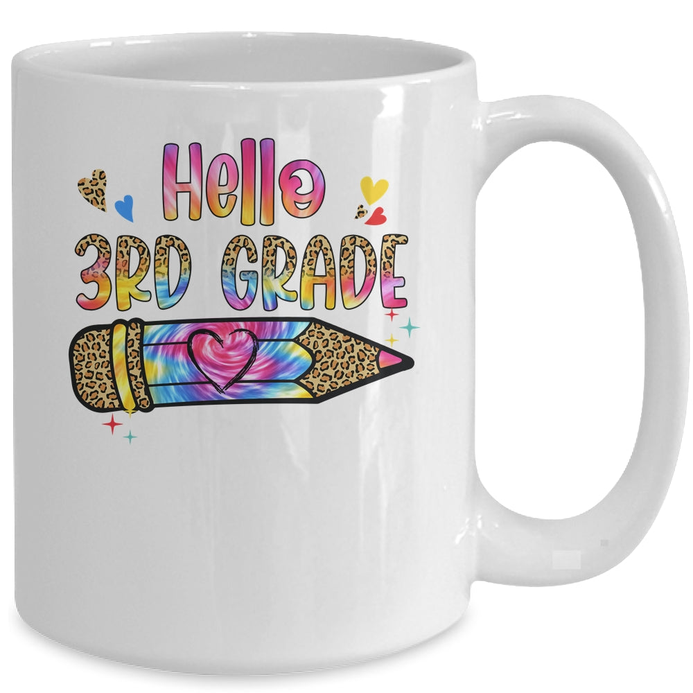Hello 3rd Grade Leopard Tie Dye Pencil Cute Teacher Mug | siriusteestore