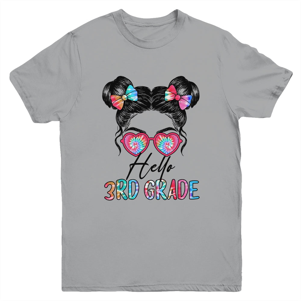 Hello 3rd Grade Messy Bun Girls Tie Dye Cute Back To School Youth Shirt | siriusteestore