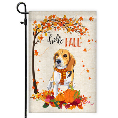 Hello Fall Beagle Dog Flag Maple Leaves Orange Pumpkin Autumn | siriusteestore