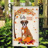 Hello Fall Boxer Dog Flag Maple Leaves Orange Pumpkin Autumn | siriusteestore