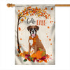 Hello Fall Boxer Dog Flag Maple Leaves Orange Pumpkin Autumn | siriusteestore