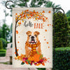 Hello Fall Bulldog Dog Flag Maple Leaves Orange Pumpkin Autumn | siriusteestore