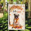 Hello Fall Pug Dog Flag Maple Leaves Orange Pumpkin Autumn | siriusteestore