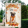 Hello Fall Pug Dog Flag Maple Leaves Orange Pumpkin Autumn | siriusteestore