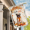 Hello Fall Pug Dog Flag Maple Leaves Orange Pumpkin Autumn | siriusteestore