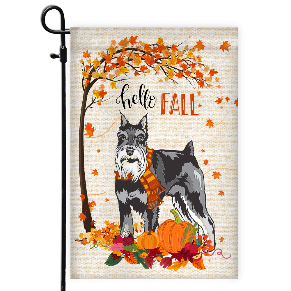 Hello Fall Schnauzer Dog Flag Maple Leaves Orange Pumpkin Autumn | siriusteestore