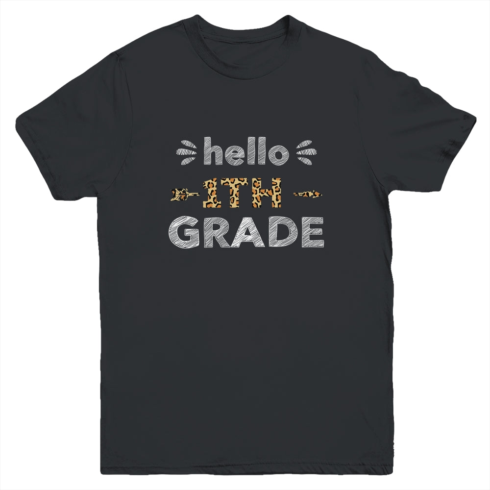 Hello First Grade Back To School 1st Day Leopard Kids Youth Shirt | siriusteestore