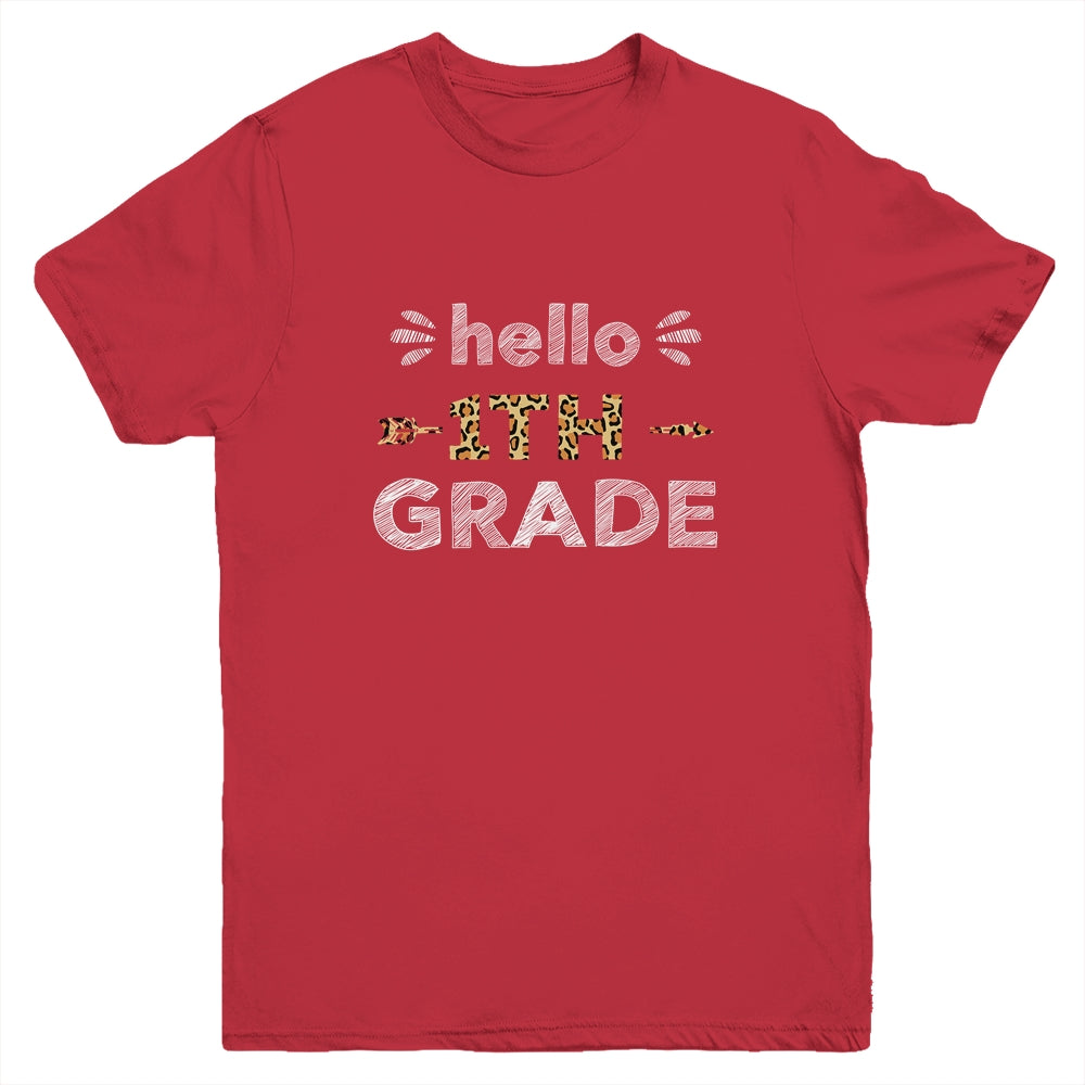 Hello First Grade Back To School 1st Day Leopard Kids Youth Shirt | siriusteestore