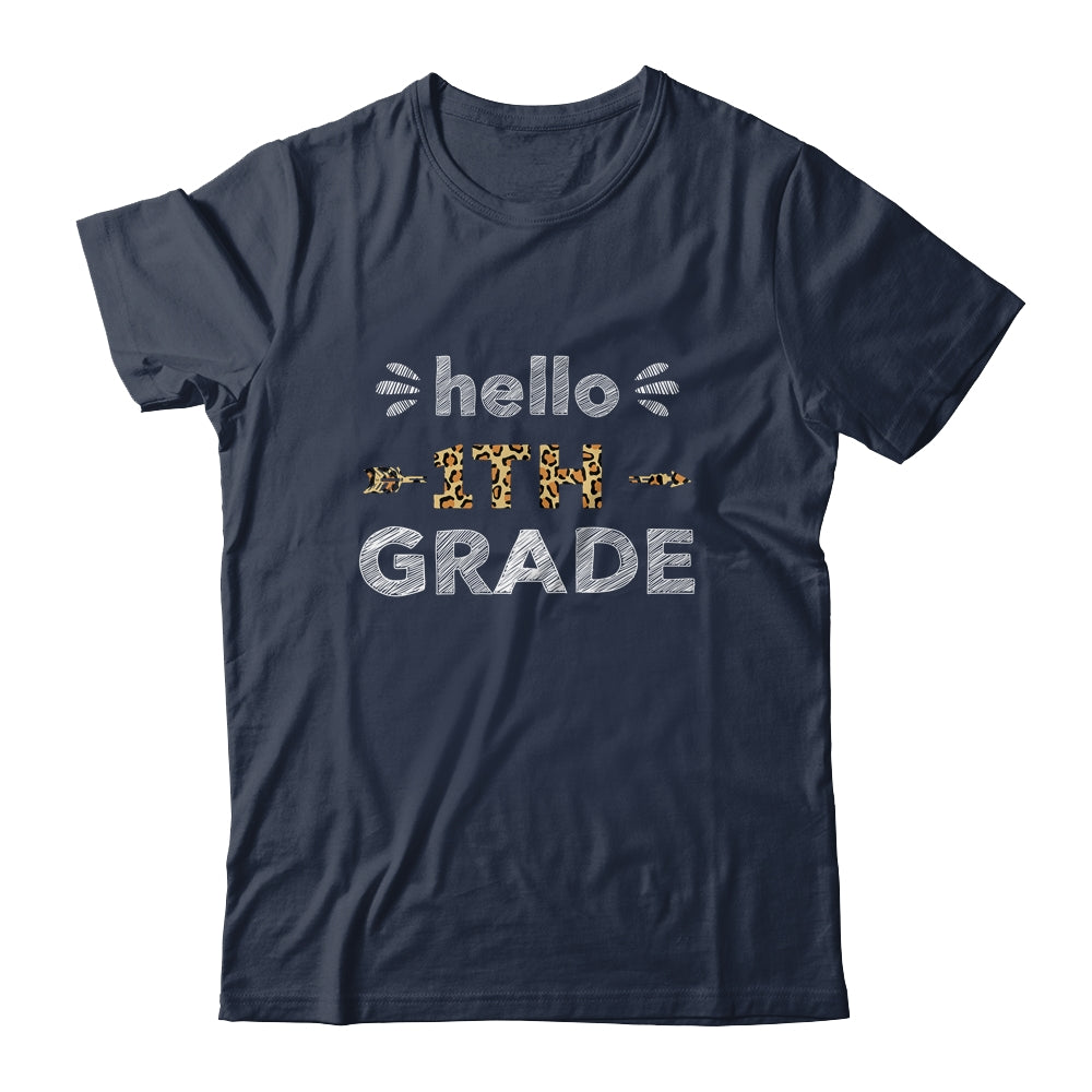 Hello First Grade Back To School 1st Day Leopard Teachers Shirt & Hoodie | siriusteestore