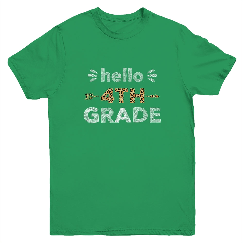 Hello Fourth Grade Back To School 1st Day Leopard Kids Youth Shirt | siriusteestore
