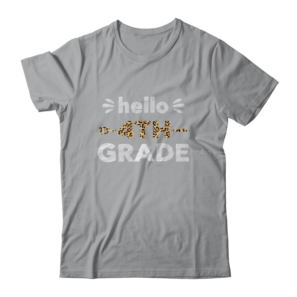 Hello Fourth Grade Back To School 1st Day Leopard Teachers Shirt & Hoodie | siriusteestore
