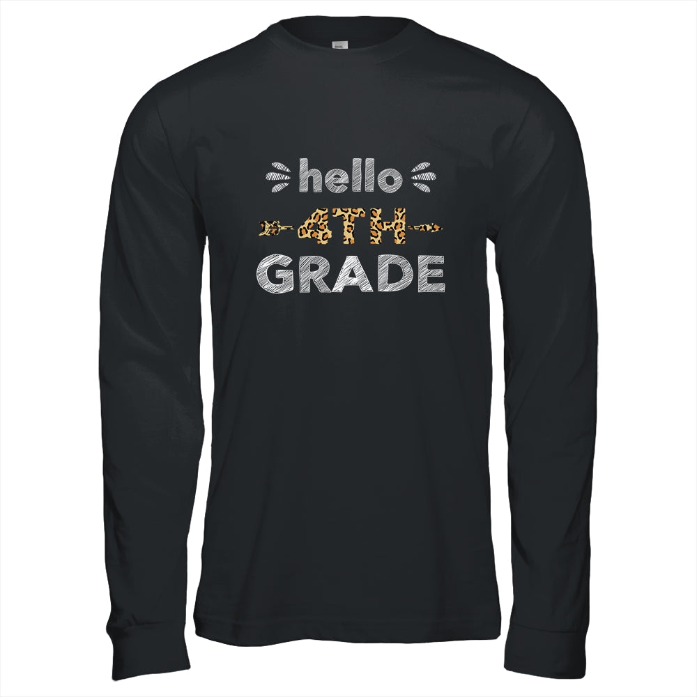 Hello Fourth Grade Back To School 1st Day Leopard Teachers Shirt & Hoodie | siriusteestore