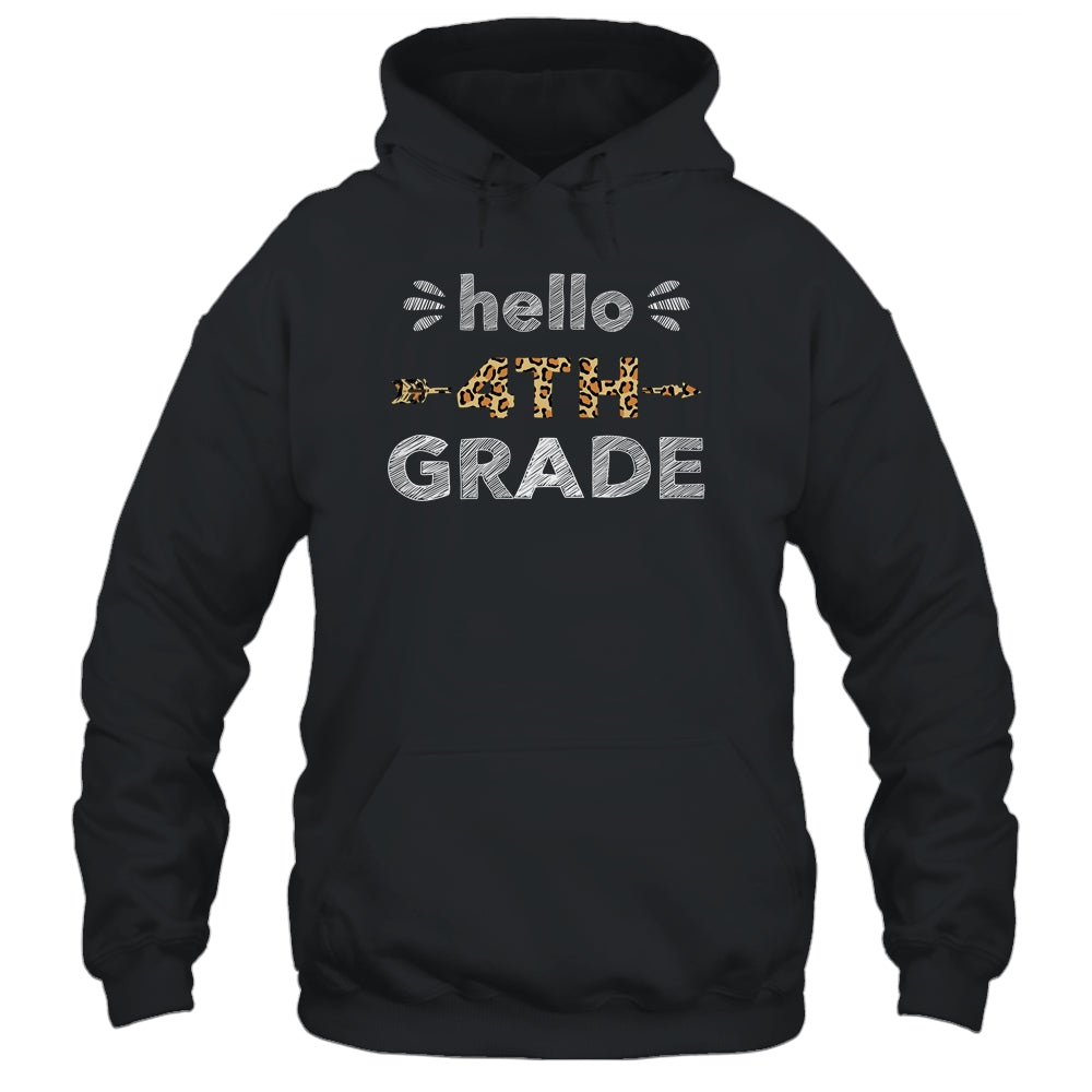 Hello Fourth Grade Back To School 1st Day Leopard Teachers Shirt & Hoodie | siriusteestore