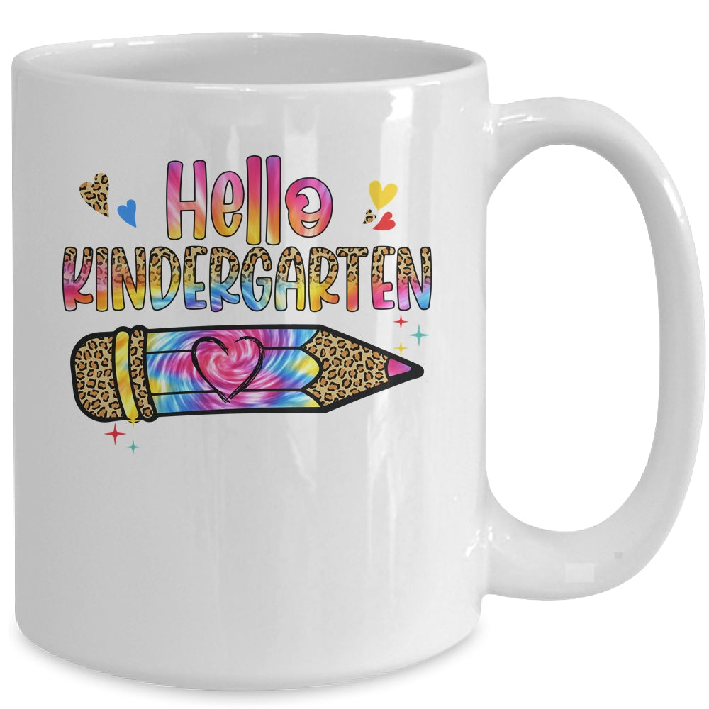 Hello Kindergarten Leopard Tie Dye Pencil Cute Teacher Mug | siriusteestore